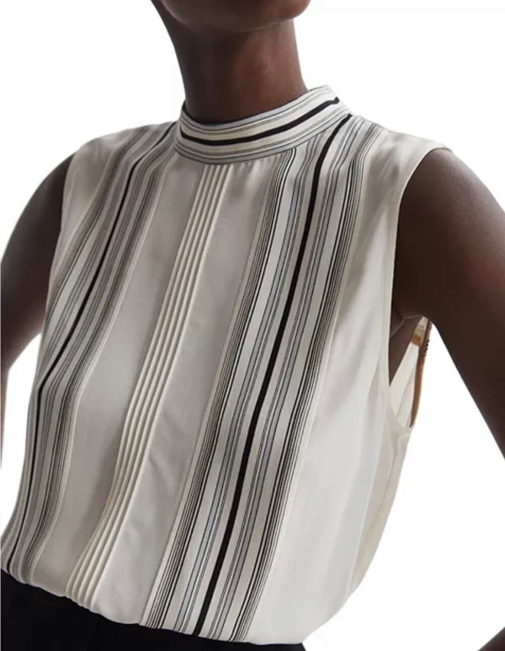 REISS Mollie Striped Shell Blouse Ivory Black Sleevless Size 10 NWT